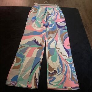 AKIRA Pastel Swirl Wide-Leg Pants - Pink, Blue, Mint, Brown